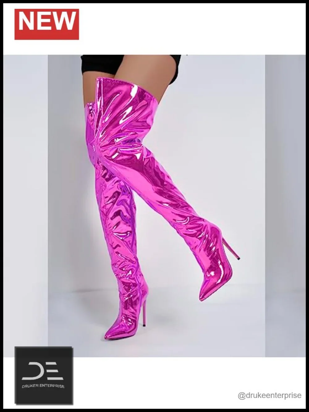 Metallic Thigh High Boots Side Zip Pointed Toe Stiletto Heels Over Knee